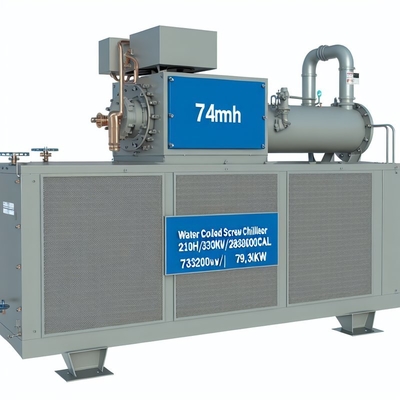 Bom preço. 74m3/h Refrigerador a parafuso refrigerado a água 210HP 330KW/283800Kcal 79.6KW Compressor on-line
